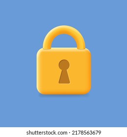 3D cartoon Yellow Locked padlock vector icon illustration