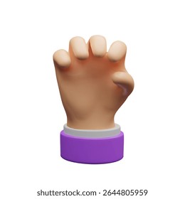 A 3D cartoon-style clenched hand in a gesture designed to hold or grab objects. Perfect UI elements, app icons, mobile games, digital interfaces, mockups, and playful three-dimensional illustrations.
