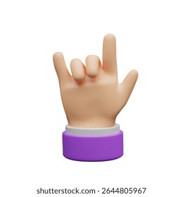3D cartoon-style hand making a rock gesture. This playful and expressive icon is perfect for mobile apps, games, UI assets, emojis, and communication three-dimensional vector illustrations.