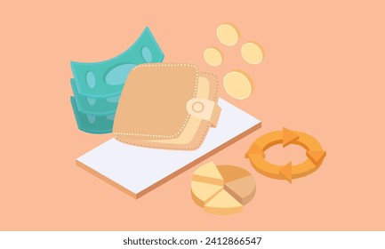 3D Cashback and money refund icon concept. Wallet, dollar bill and coin stack, online payment.3d goal for business, bank, finance, investment, money illustrations.