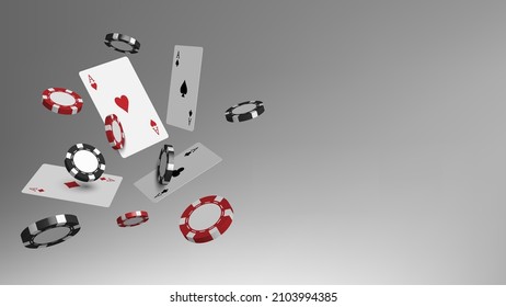 3D casino background, poker cards and playing chips, vector illustration