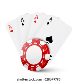 3d Casino chip with four aces, vector illustration, isolated