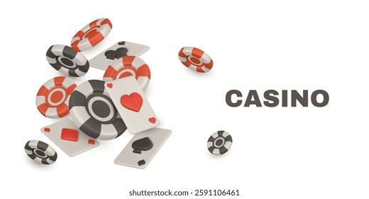 3d Casino game concept. Vegas tournament banner, playing ace card, flying gambling chips. Vector illustration.