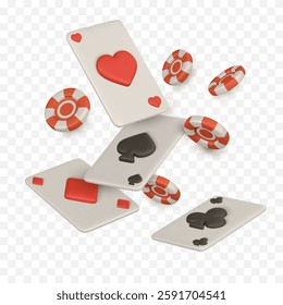 3d Casino game concept. Vegas tournament banner, playing ace card, flying gambling chips. Vector illustration.