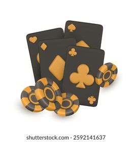 3d Casino game concept. Vegas tournament banner, playing ace card, flying gambling chips. Vector illustration.