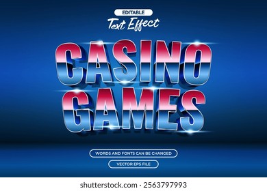 3d casino games editable text effect with blue background 