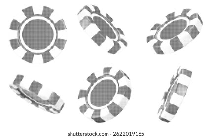 3d casino poker chips with halftone effect. Chips for betting and gambling games. Stock vector illustration on isolated background.	
