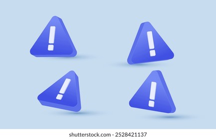 Icono de notificaciones de símbolo de triángulo azul de precaución 3D Vector de diseño de nueva idea. Para notificaciones de peligro, un mensaje importante, llamadas, etc. Icono de Vector Ilustración 3d