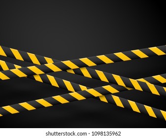3d Caution lines isolated. Realistic warning tapes with blurred effect. Danger signs. Vector illustration isolated on black background.