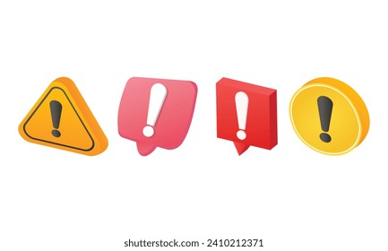 3D Caution warning signs. Exclamation danger sign. Warnings, attention symbol. Triangle warning.3d goal for technology,online social media usage illustration.