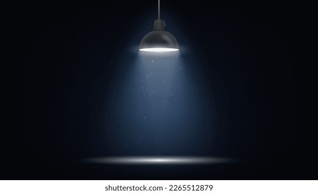 3D Ceiling Lamp Spotlight In Dark Room. EPS10 Vector