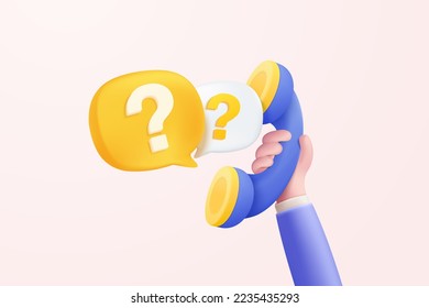 3d cell phone and bubble Talking.  answer talk with service, Question mark 3d icon sign or ask FAQ and QA answer, cell telephone for contact customer. 3d call center vector icon render illustration