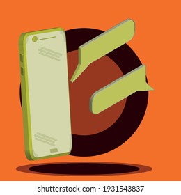 3d cell phone illustration design with chat icon for website, banner, printing, event purposes.