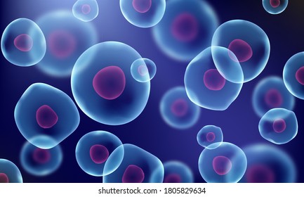 3d cell stem science background. Medical microscopic molecular conception. Biology research dna nucleus cells vector pattern. 
