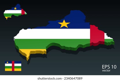 3D Zentralafrikanische Republik Karte und Flagge . 3D-Formdesign. Konzept des Unabhängigkeitstages . Sichtansicht . Vektorgrafik