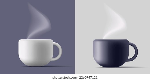 3D ceramic black and white cup for hot drinks with aromatic steam. For restaurants and cafes.