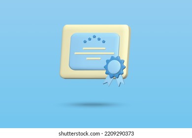 3d certificate icon vector illustration design on blue background. 