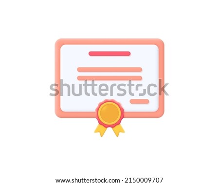 3d certificate realistic icon vector illustration design. Achievement, award, grant, diploma concepts. 3d vector illustrations