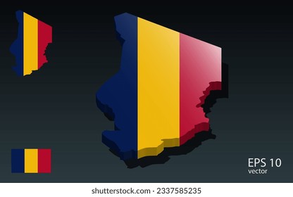 3D chad map and flag . 3D shape design . Independence day concept . Perspective view . Vector