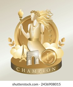 3D Champion gold medal, Opening of a sporting event. Victory, competition, success, achievement concept.