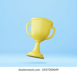 3d Champion trophy, gold cup icon. Winner prize, sport award, success concept. 3d champions rewards ceremony concept with ranking style. 3d rendering. Vector illustration