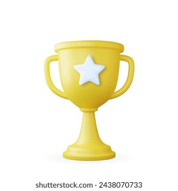 3d Champion trophy, gold cup icon isolated white background. Winner prize, sport award, success concept. 3d rendering. Vector illustration