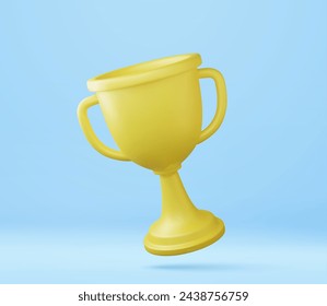 3d Champion trophy, gold cup icon. Winner prize, sport award, success concept. 3d champions rewards ceremony concept with ranking style. 3d rendering. Vector illustration