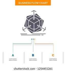 3d, change, correction, modification, object Business Flow Chart Design with 3 Steps. Glyph Icon For Presentation Background Template Place for text.