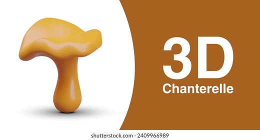 3D chanterelle on white background. Concept of forest organic products, mushroom. Natural ingredient for seasonal dishes. Illustration for site, application on botany