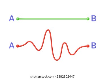 3D Chaos and easy simple way from point A to B. Concept of bad or good idea and correct or incorrect pathway. Business solution searching concept. Way to solve problem. Vector in 3d style.