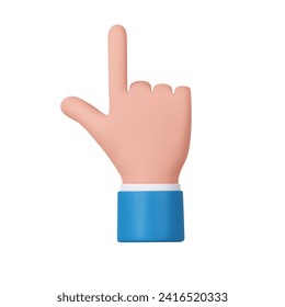 3d character hand pointing at something or push touch screen on isolated white background. 3d rendering. Vector illustration