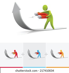 3D character illustration bending the arrow upward with magnet
