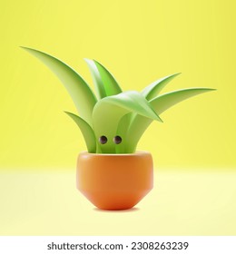 3d Character Mascot Sansevieria Houseplant Cartoon Style. Vector illustration of Cute Green House Plant in Pot