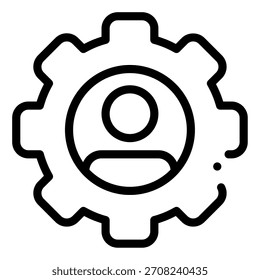 Ein 3D-Zeichen, das ein Benutzerprofil mit Zahnrad darstellt, das Einstellungen und Benutzerverwaltung symbolisiert und für technische Schnittstellen geeignet ist.