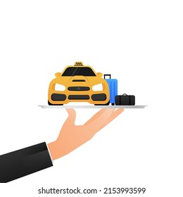 3d character taxi on light background. Cartoon yellow icon on black background. Business vector icon. Business concept.
