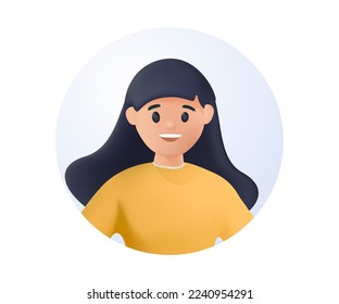 3D character young smiling business woman avatar. A minimal portrait of girl. 3d render vector people character illustration. Cartoon minimal style