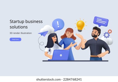 3D characters business solutions, startup, time management, planning and strategy. Strategy, analysis, investment, budget, accounting concept. Modern 3d render vector illustration concepts for website