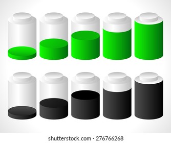 3d charging batteries, battery level indicator set. Vector.