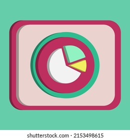 3D chart icon button vector with turquoise and pink background, best for property design images, editable colors, popular vector illustration