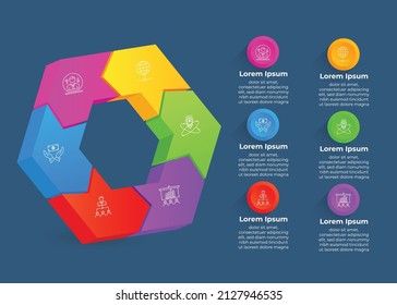 3D chart infographic with multiple sections and colorful diagram used for presentations, template for business design, infographics, reports, progress, websites, step presentation or workflow layout.