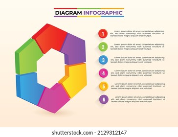 3D chart infographic with multiple sections and colorful diagram used for presentations, template for business design, infographics, reports, progress, websites, step presentation or workflow layout.