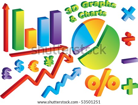 3D Charts and Graphs with math and currency symbols