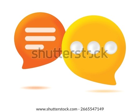 3D Chat Bubble Icon – Glossy Orange and Yellow Speech Bubbles for Messaging, Dialogue, and Communication Vector Illustration