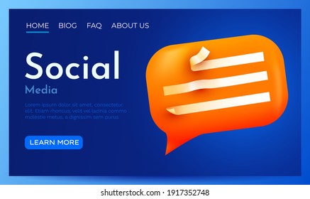 3d Chat bubble landing page template. Talk, dialogue, messenger or online support concept. concept. Vector illustration