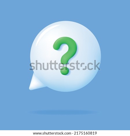 3d Chat bubble with question mark. White Speech or speak bubble on blue background. FAQ, support, help center. Social network communication concept. Vector illustration.