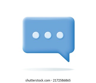 3d Chat bubble rendering. Blue Speech or speak bubble icon on white background. Chatting box, message and tallking cloud. Social network communication concept. Vector illustration.