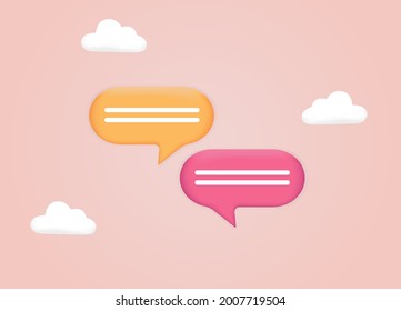 3d Chat bubble. Talk, dialogue, messenger or online support concept. Web banner. Digital communication. Instant messenger vector illustration concept,  chatting in social media. Icons Web. 