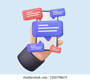 3d Chat bubble. Talk, dialogue, messenger or online support concept. Mobile phone text messaging screen. Message bubbles design template. Illustration vector. 3D free to edit. Message tablog, chatting