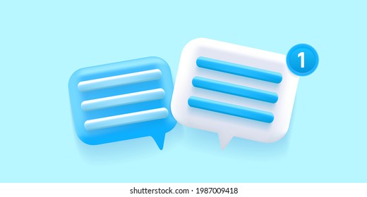 3D Chat Bubble Talk Icons Design With Notification, Isolated On Blue Background. Group Chat Icon. Vector Illustration.