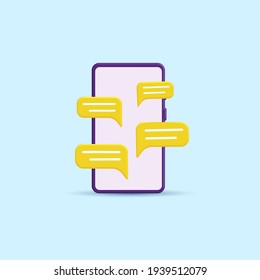 3d chat bubbles on smartphone isolated on pastel color background vector. Concept of social media messages, chat, comments.